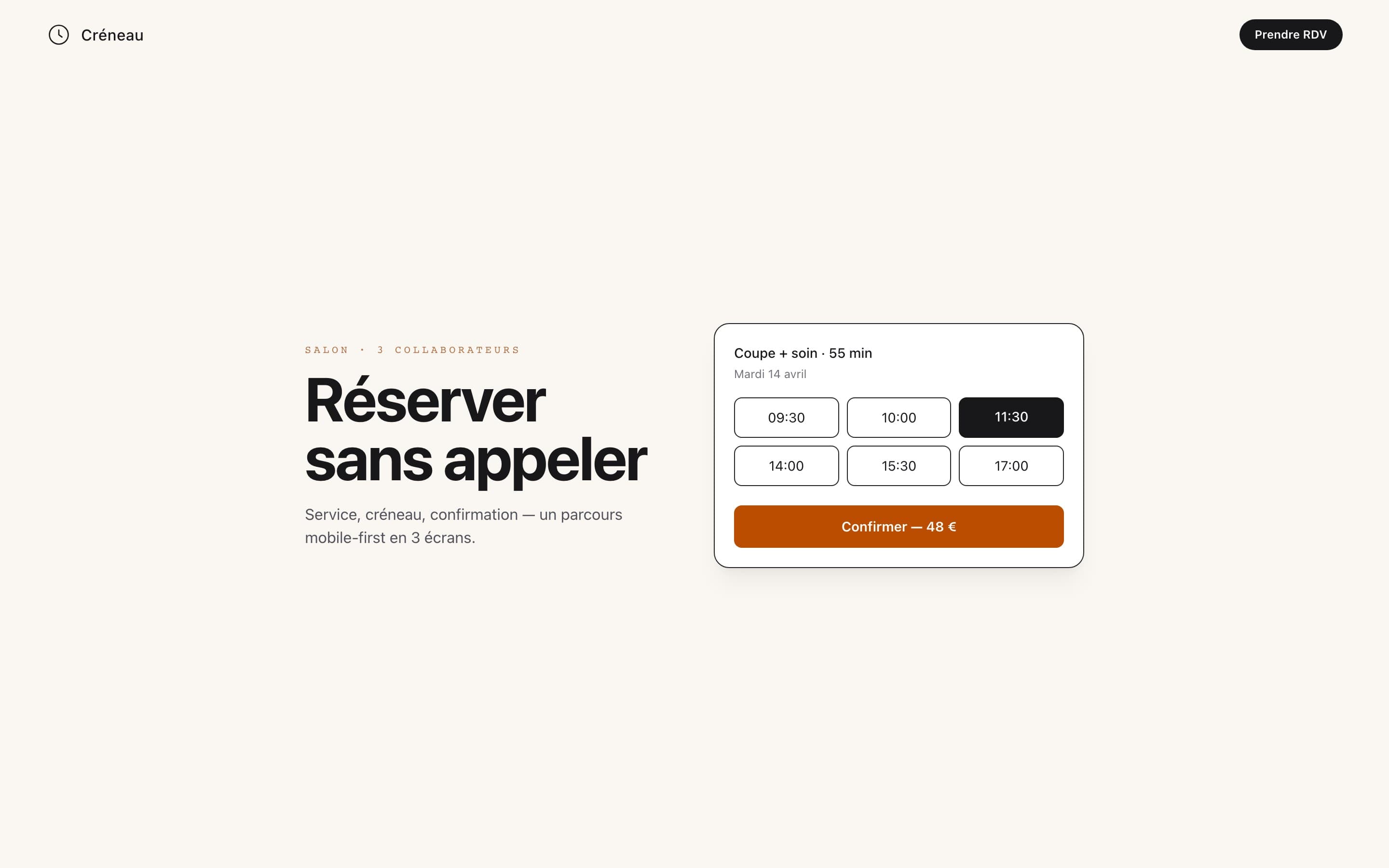 Créneau — Réserver sans appeler