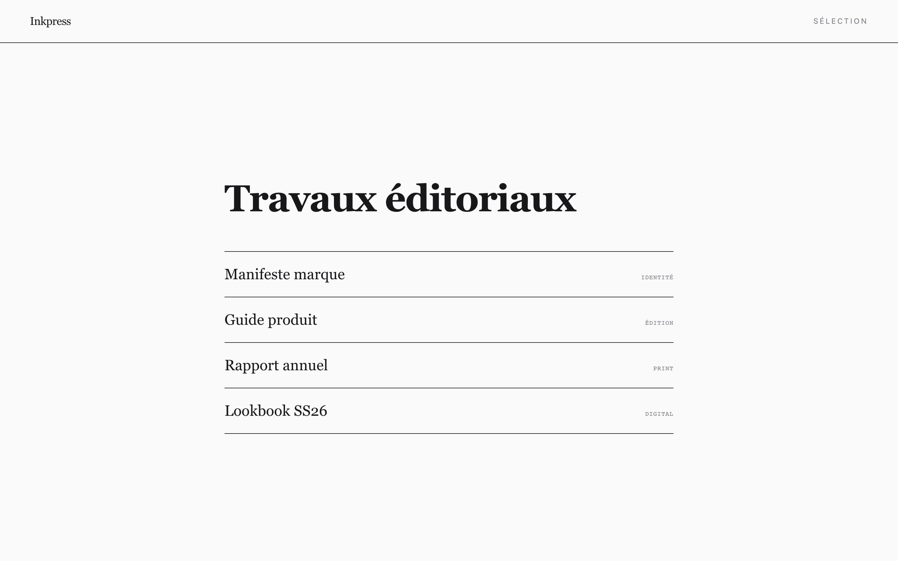 Inkpress — Travaux éditoriaux