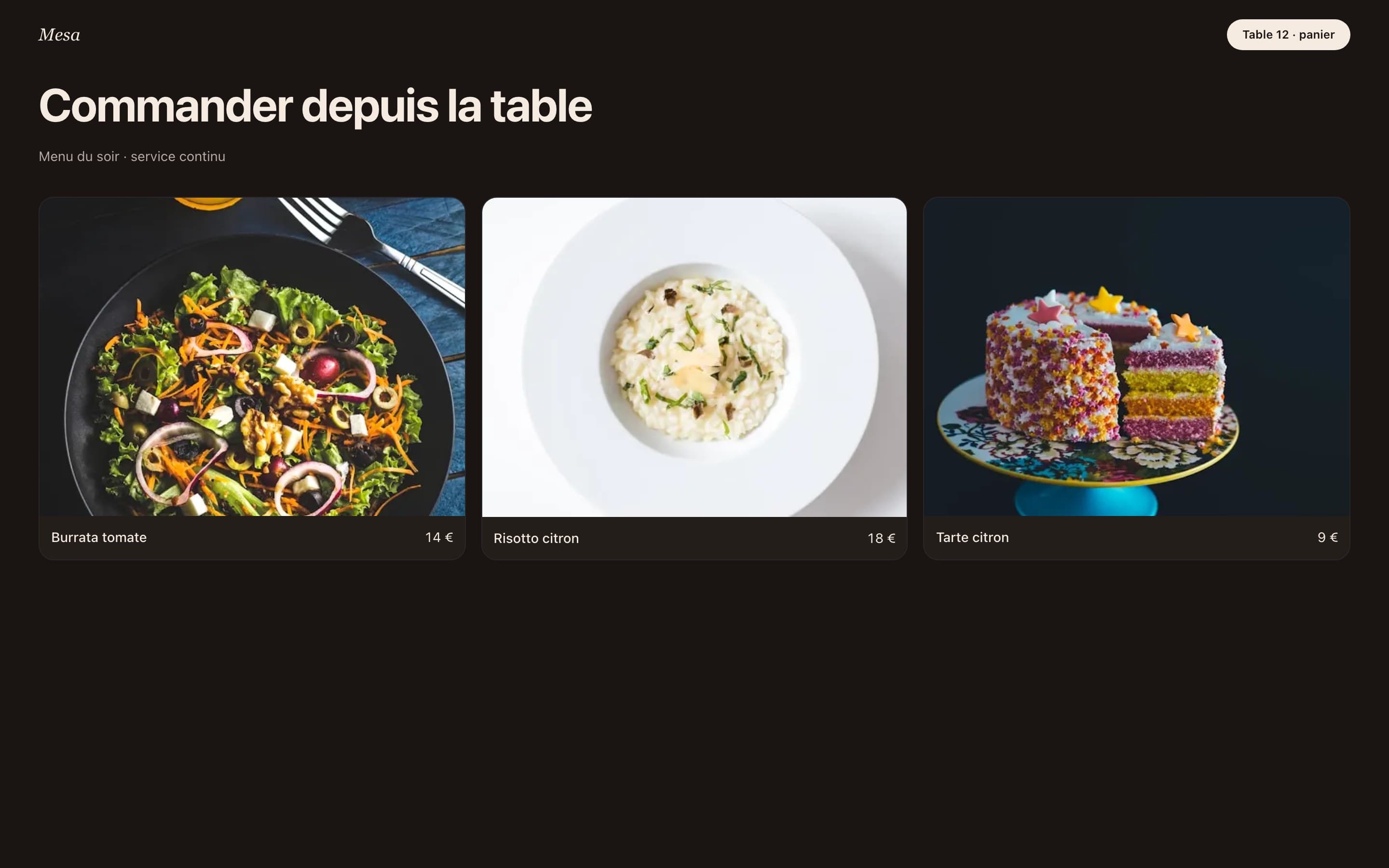 Mesa — Commander depuis la table