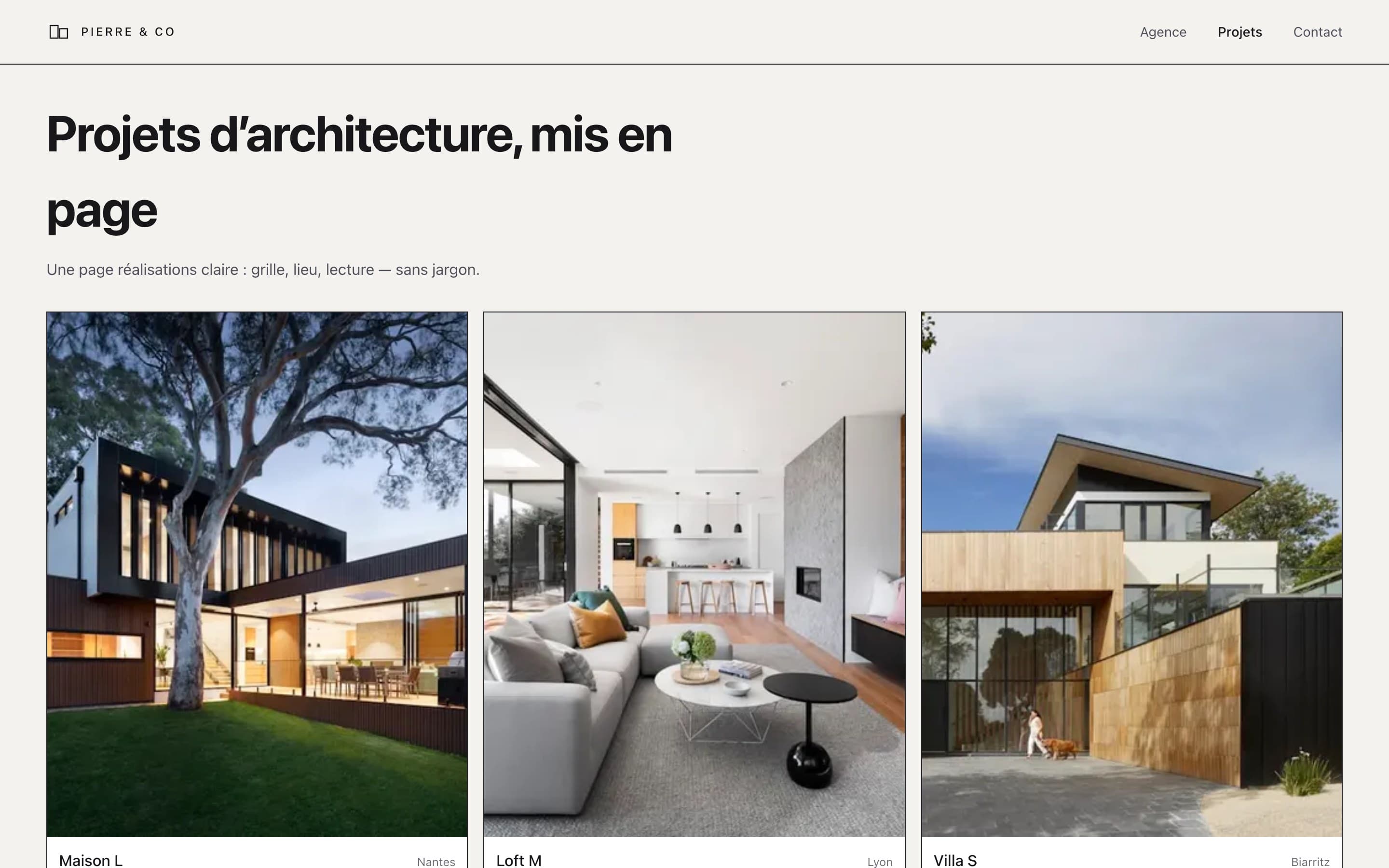 Pierre & Co — Projets d’architecture, mis en page